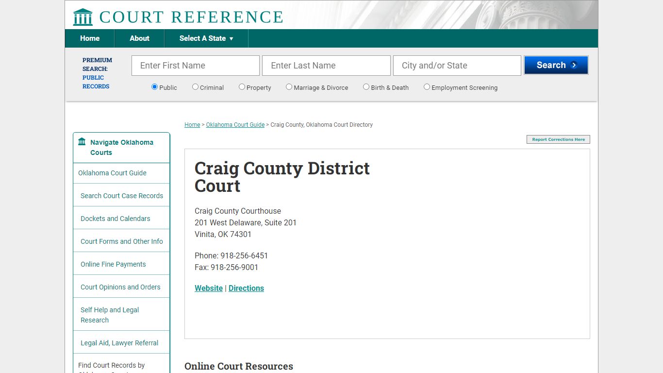 Craig County District Court - Court Records Directory