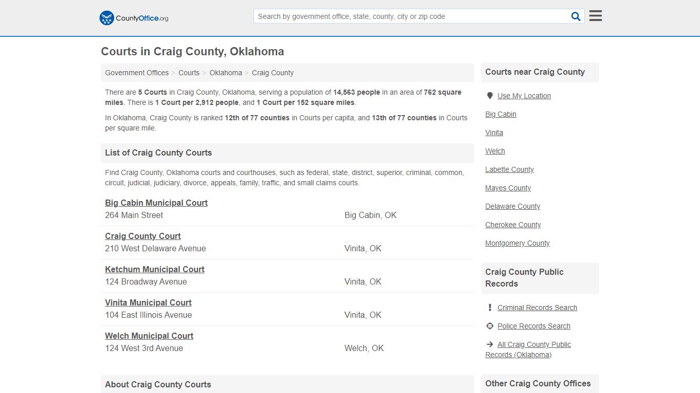 Courts - Craig County, OK (Court Records & Calendars)