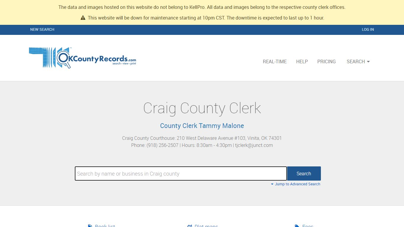 Craig County - County Clerk Public Land Records for Oklahoma